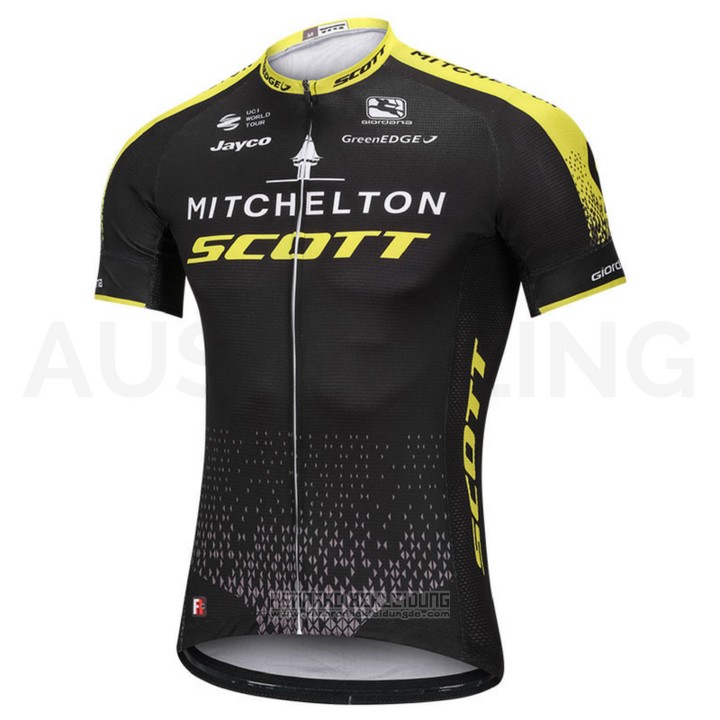 2018 Fahrradbekleidung Scott Shwarz Trikot Kurzarm und Tragerhose